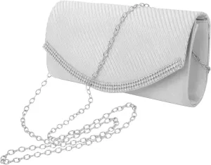 LIFKOME Elegant Silver Chain Evening Purses for Women Wedding Clutch Bag Glitter for Party and Evening Events
