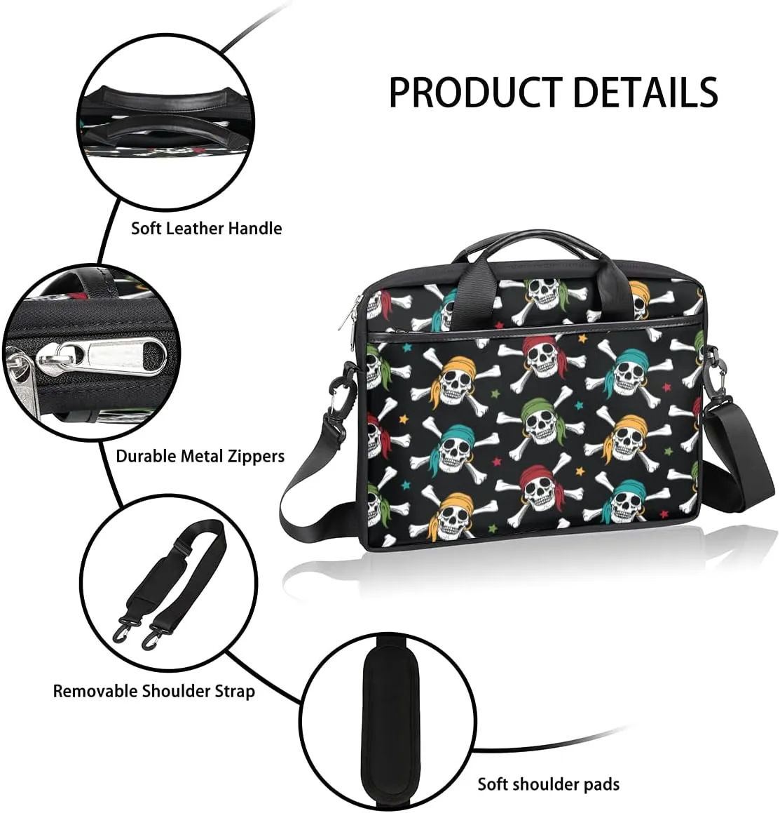 Lifornia Beach Pineapple Skull Laptop Shoulder Messenger Bag Waterproof Laptop Briefcase Handle Padded Strap