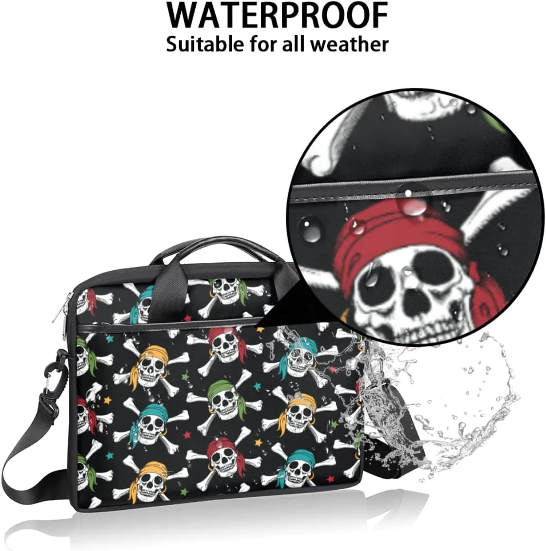 Lifornia Beach Pineapple Skull Laptop Shoulder Messenger Bag Waterproof Laptop Briefcase Handle Padded Strap