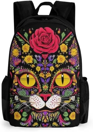 Lightweight Rucksacks for Camping Picnic Walking Cycling - Large Capacity Multipurpose Anti-Theft Carry On Bag, Day Of The Dead Kitty Cat Sugar Skull Travel Hiking & Camping Rucksack