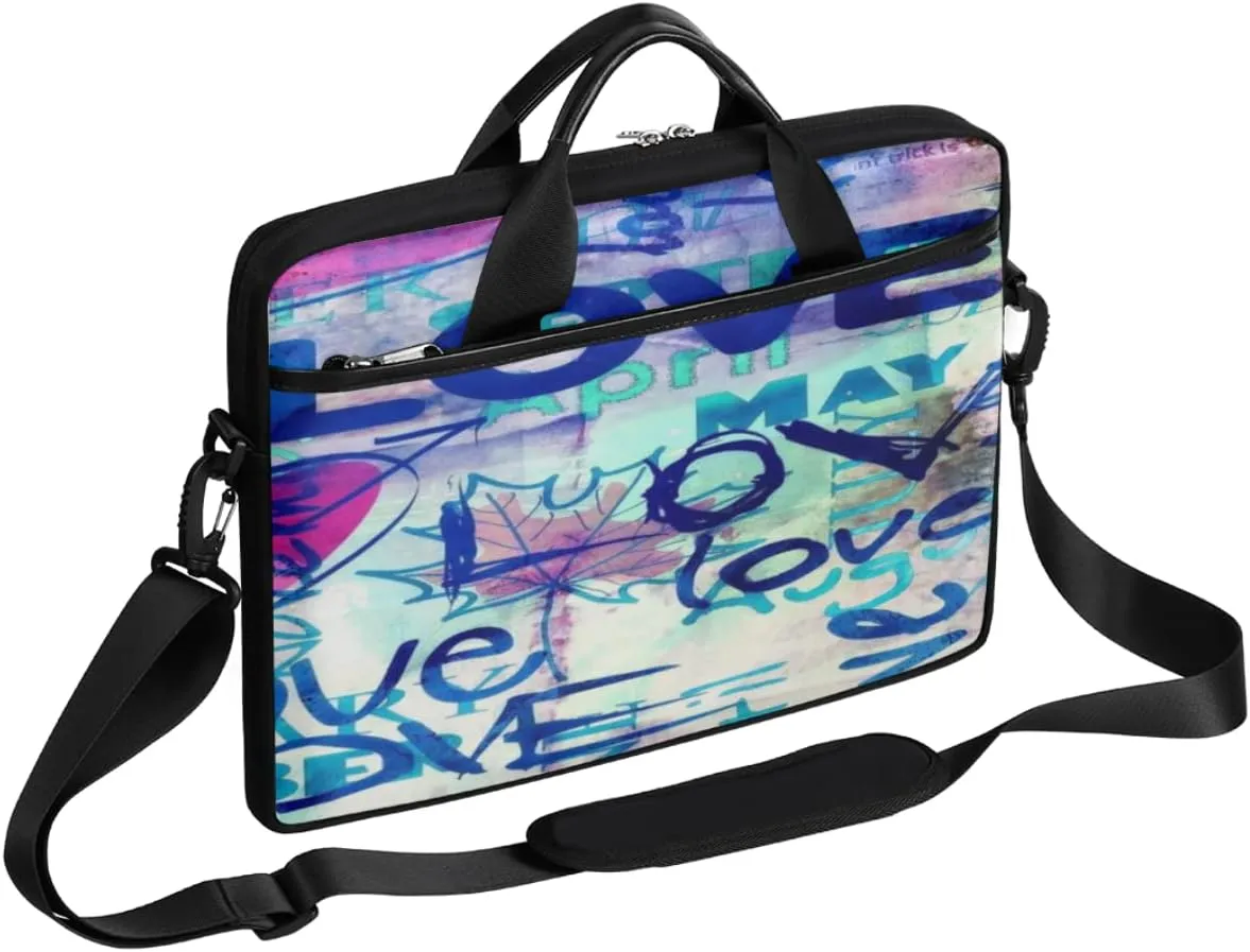 Love Lettering Doodle Laptop Shoulder Messenger Bag Waterproof Laptop Briefcase with Handle and Padded Strap Case Sleeve