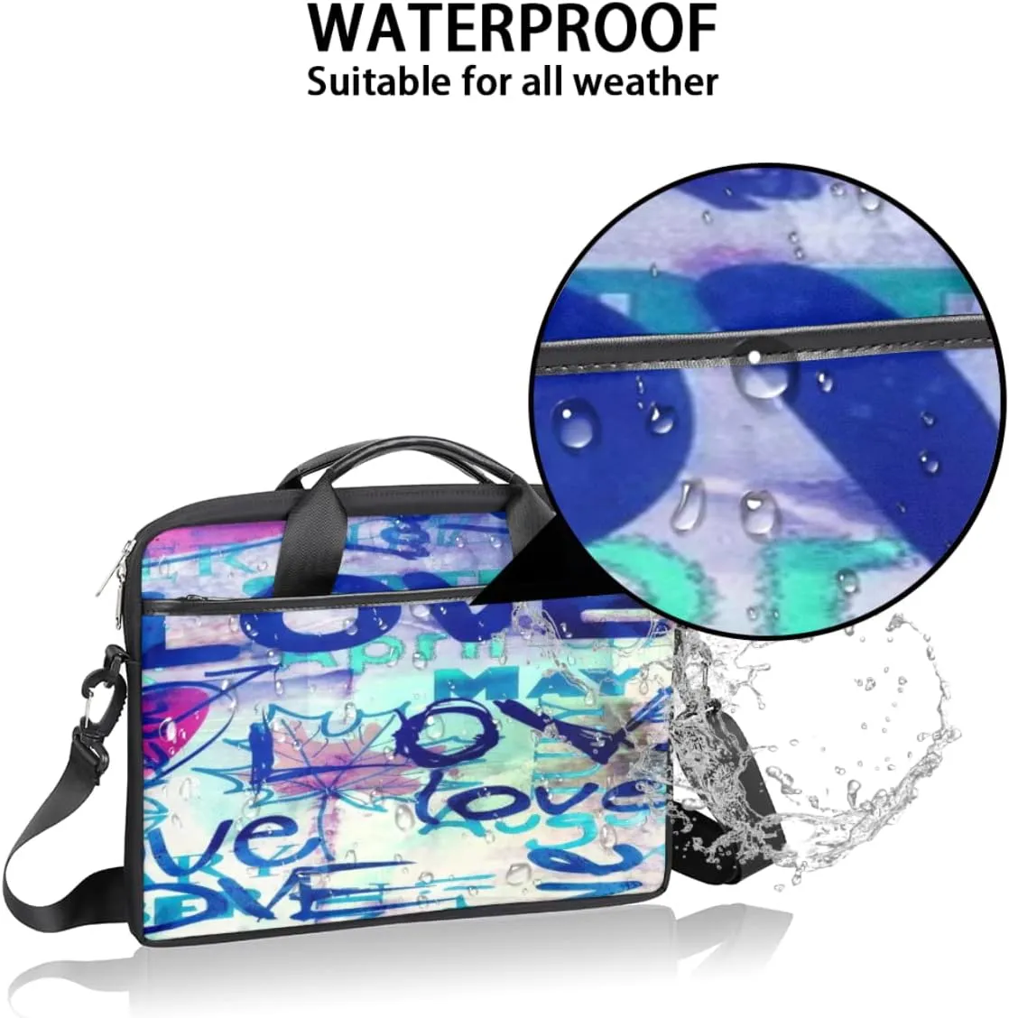 Love Lettering Doodle Laptop Shoulder Messenger Bag Waterproof Laptop Briefcase with Handle and Padded Strap Case Sleeve