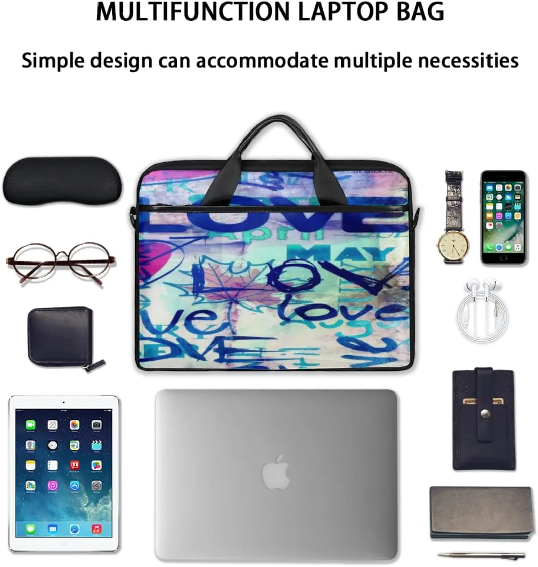Love Lettering Doodle Laptop Shoulder Messenger Bag Waterproof Laptop Briefcase with Handle and Padded Strap Case Sleeve