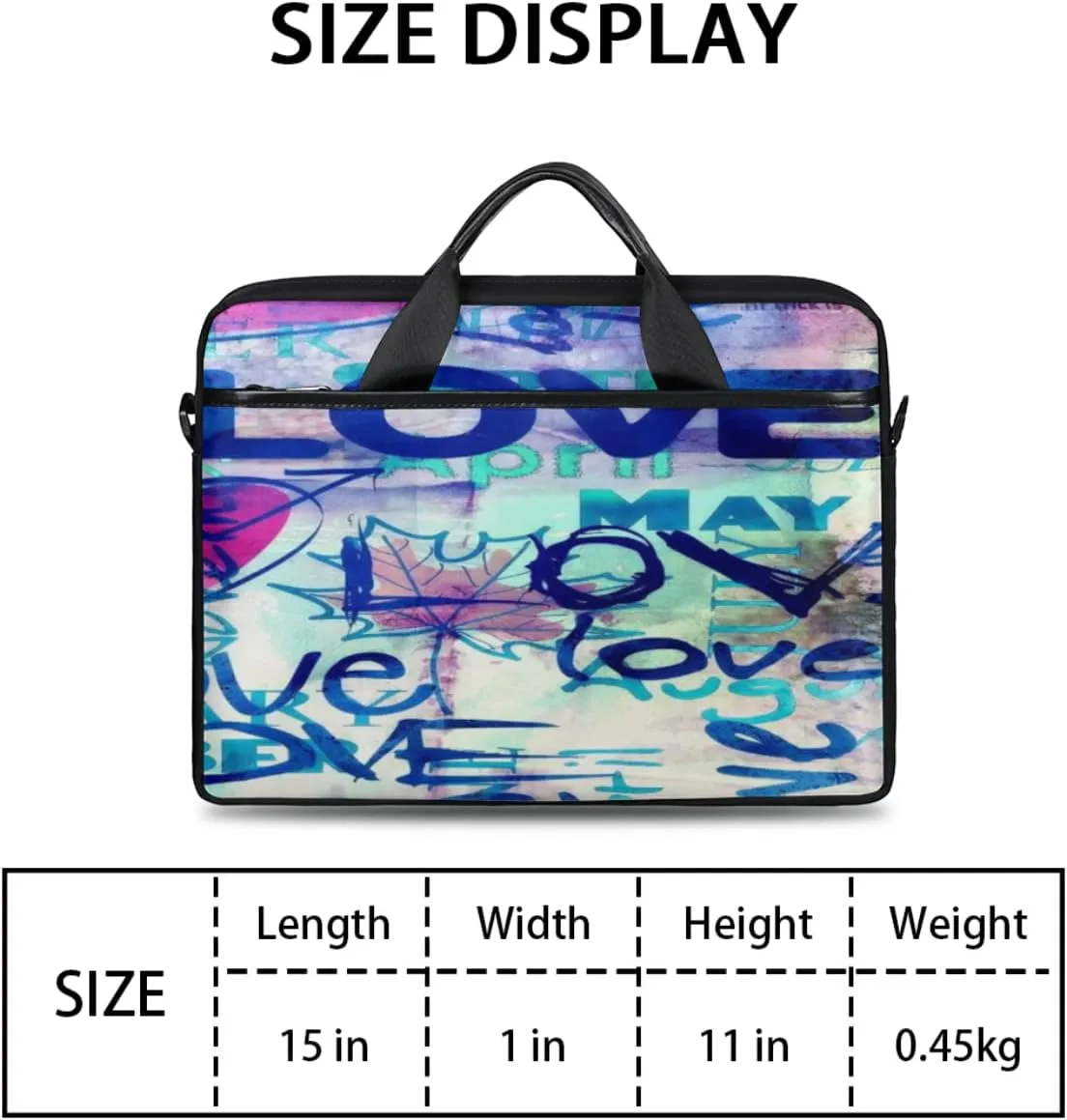 Love Lettering Doodle Laptop Shoulder Messenger Bag Waterproof Laptop Briefcase with Handle and Padded Strap Case Sleeve