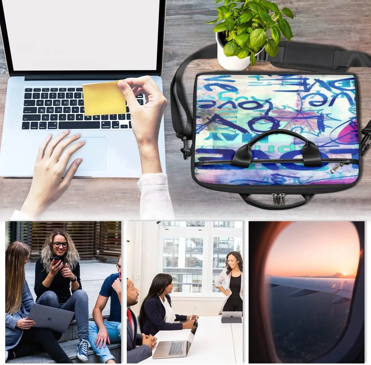 Love Lettering Doodle Laptop Shoulder Messenger Bag Waterproof Laptop Briefcase with Handle and Padded Strap Case Sleeve