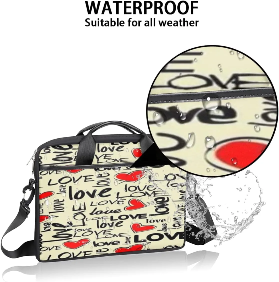 Love Rainbow Stripes Laptop Shoulder Messenger Bag Waterproof Laptop Briefcase with Handle and Padded Strap Case Sleeve