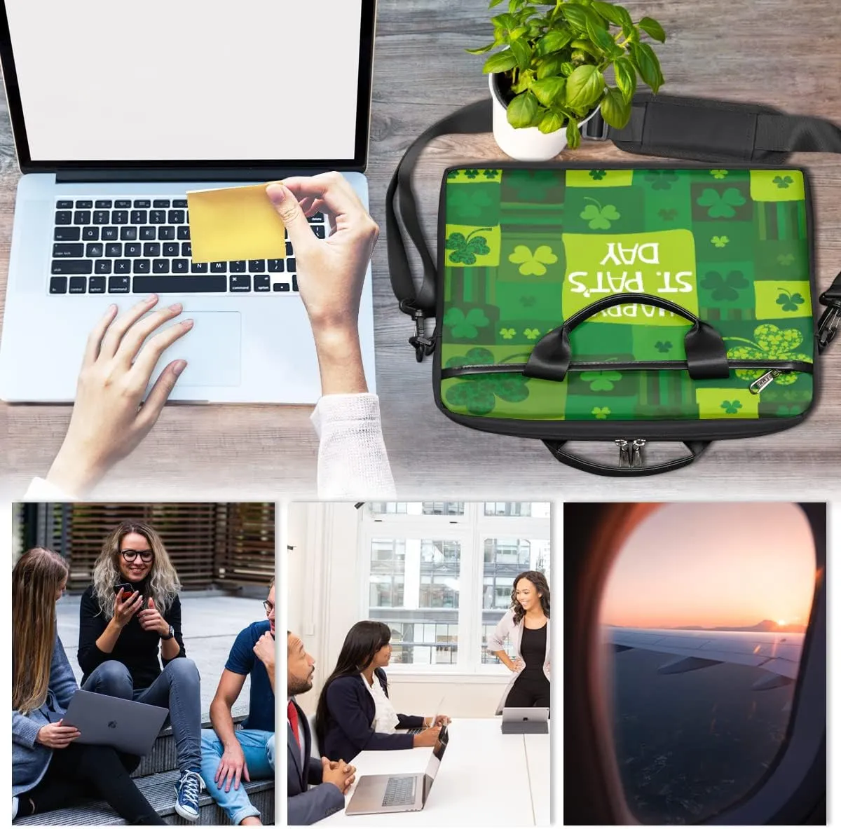 Lucky Clovers Laptop Shoulder Messenger Bag Waterproof Laptop Briefcase with Handle and Padded Strap Case Sleeve