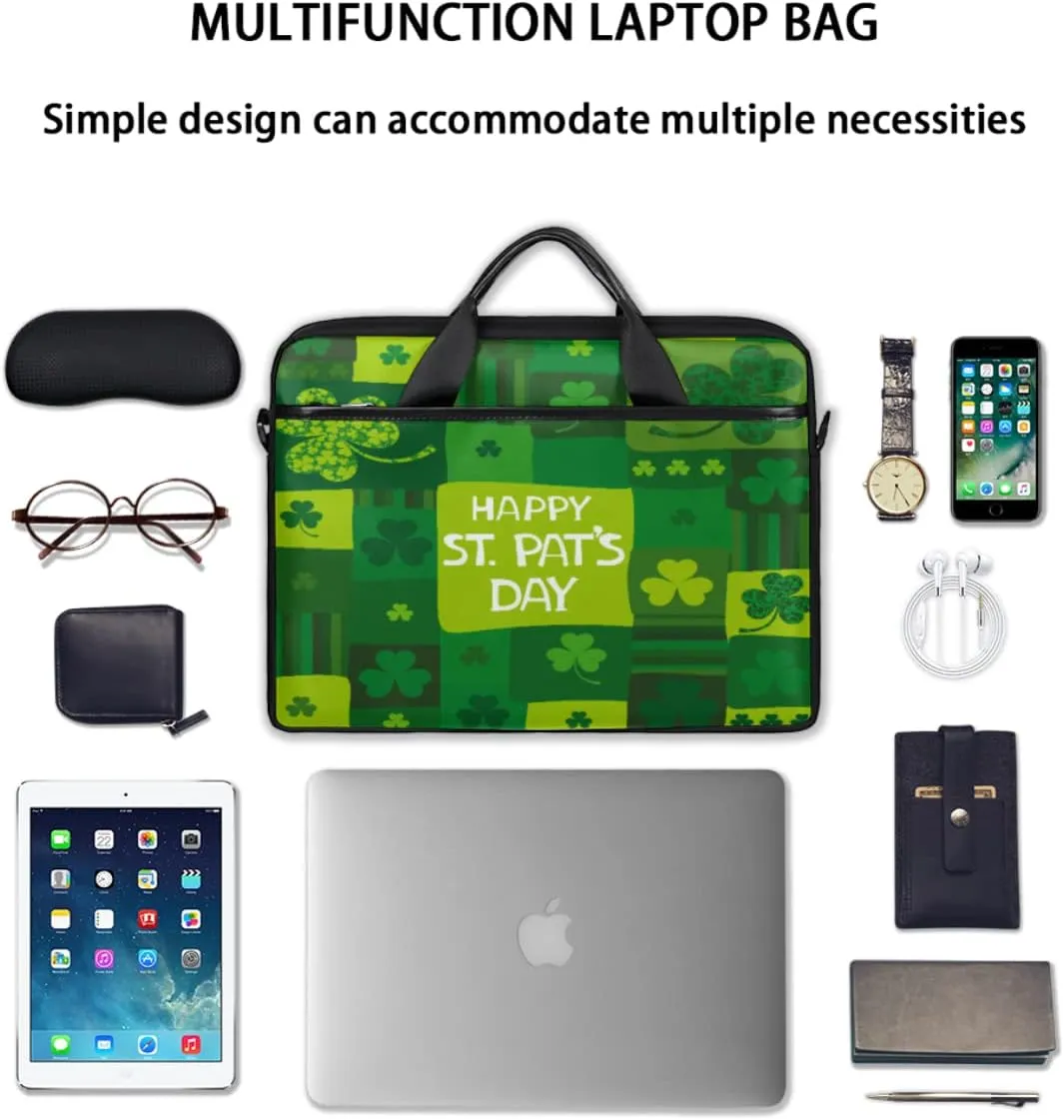 Lucky Clovers Laptop Shoulder Messenger Bag Waterproof Laptop Briefcase with Handle and Padded Strap Case Sleeve