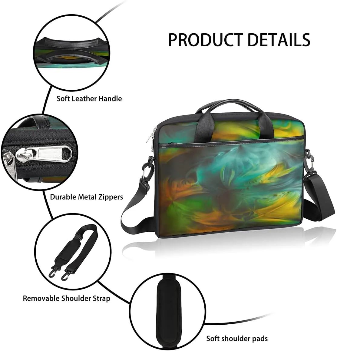 Marble Geometric Pattern Laptop Shoulder Messenger Bag Waterproof Laptop Briefcase Handle Padded Strap