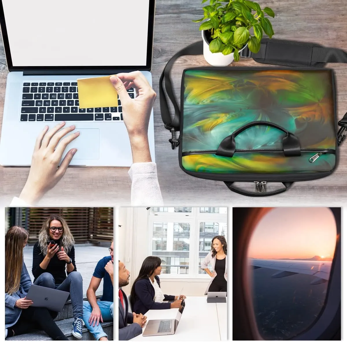 Marble Geometric Pattern Laptop Shoulder Messenger Bag Waterproof Laptop Briefcase Handle Padded Strap
