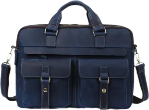 Men's Briefcases Crazy Horse Leather Shoulder Messenger Bags Portfolio 15.6" 17" Laptop Business Office Document Bags