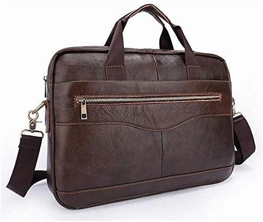 Men's Leather Laptop Business Briefcase Shoulder Tote Bag Portfolio Satchel Lawyers Briefcases for Men