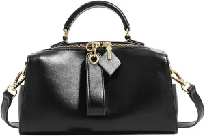 Mn&Sue Barrel Purses for Women Fashion Top Handle Satchel PU Leather Crossbody Bags Ladies Shoulder Purses with Wide Strap