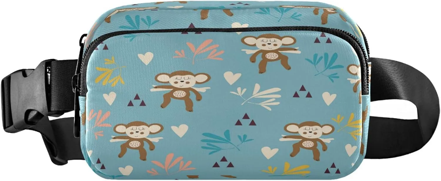 Monkey Flowers Blue Belt Bag for Women Men Fanny Pack Small Waist Pouch Crossbody Bags for Outdoor Hiking Running Travel