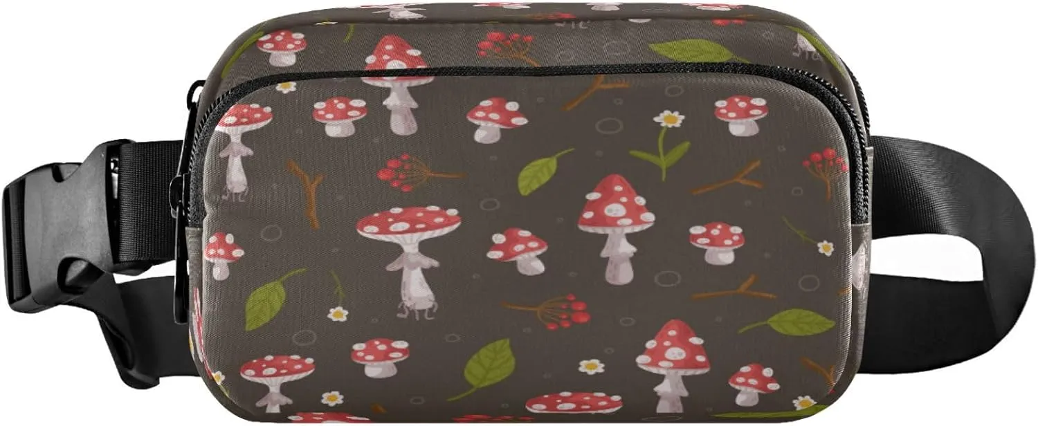Mushrooms Leaf Forest Brown Belt Bag for Women Men Fanny Pack Small Waist Pouch Crossbody Bags for Outdoor Hiking Running Travel