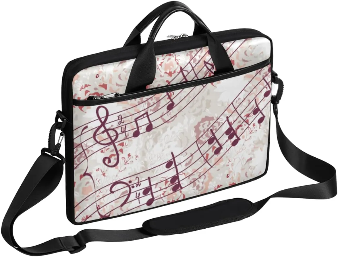 Musical Music Note Floral Laptop Shoulder Messenger Bag Waterproof Laptop Briefcase with Handle and Padded Strap Case Sleeve for 13 13.3 14 15.6 Inch Laptop Case