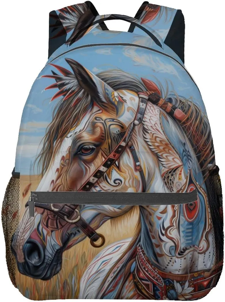 Native American Horse Backpack Travel Backpacks Laptop Rucksack,School Bookbag for Women Kids Boys Girls,Western Back Pack Accessories Bags,Ideal Gifts for Work, Outdoor Adventures