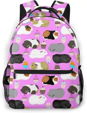 NiYoung Guinea Pigs and Cupcakes Casual Backpck Big Capacity Anti-Theft Multipurpose Bookbag Backpack Multipurpose Rucksacks for Teenage