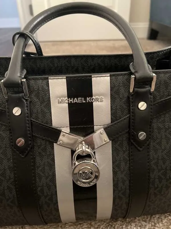 Nouveau Hamilton Large Logo Metallic Stripe Satchel