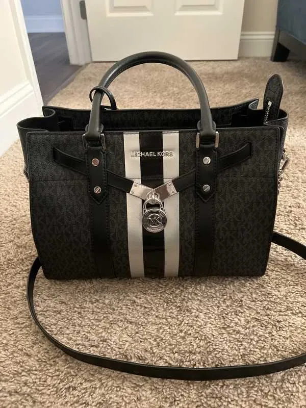Nouveau Hamilton Large Logo Metallic Stripe Satchel
