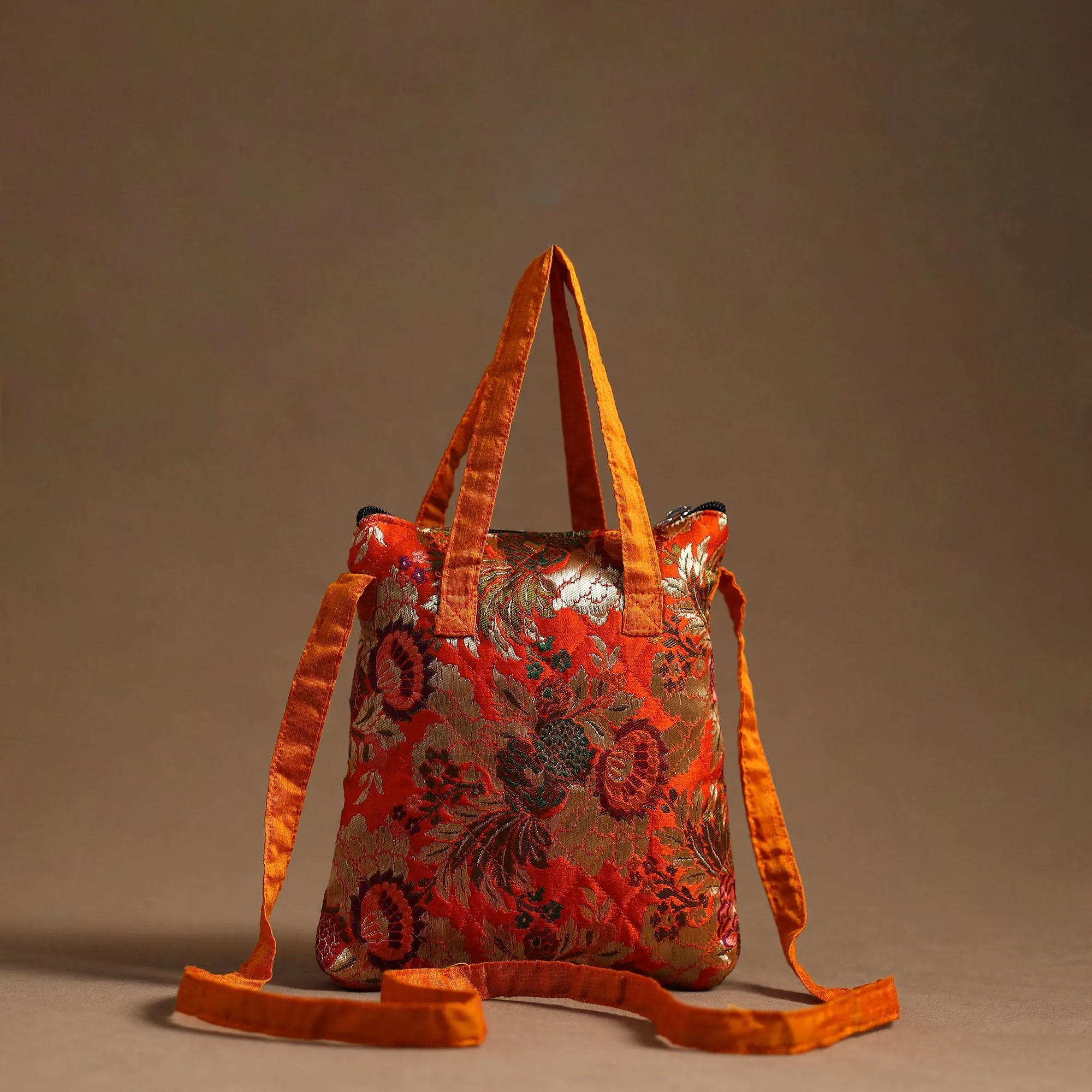 Orange - Handcrafted Quilted Silk Sling Bag 29