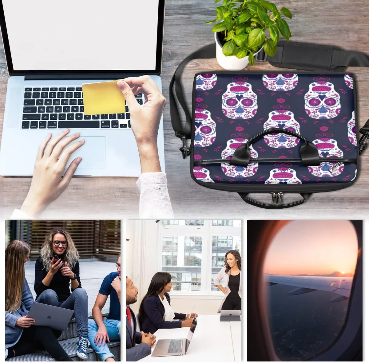 Painted Hearts Love Laptop Shoulder Messenger Bag Waterproof Laptop Briefcase Handle Padded Strap