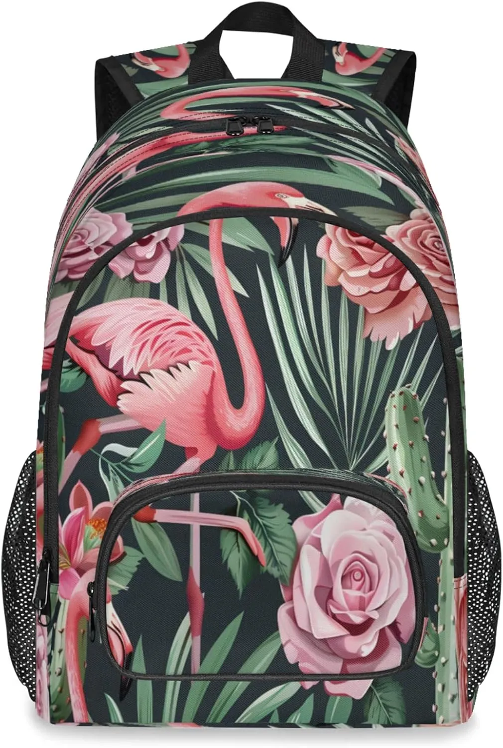 Palm Leaf Flower Flamingo Large Capacity Backpack, 18 Inch Multi Pocket Laptop iPad Tablet Backpacks Business Travel Hiking Daypack Casual Rucksack for Women Men Gifts