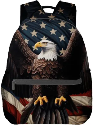 Patriotic Eagle Backpack,American Eagle Polyester Backpacks,Lightweight Double Shoulder Back Pack for Adults,Cool Bird Black Bookbag,School Bag Gifts,Casual Travel Daypack Book Packs