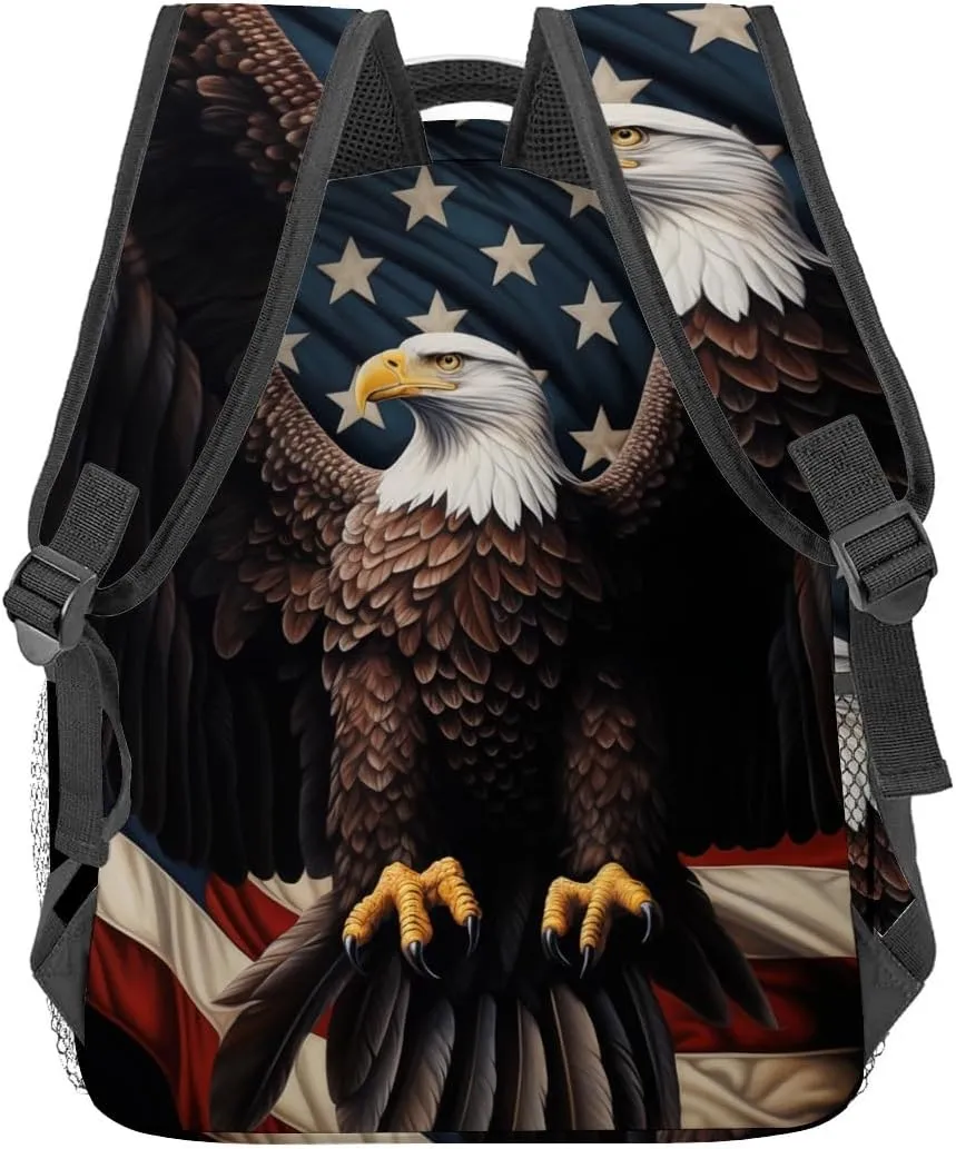 Patriotic Eagle Backpack,American Eagle Polyester Backpacks,Lightweight Double Shoulder Back Pack for Adults,Cool Bird Black Bookbag,School Bag Gifts,Casual Travel Daypack Book Packs