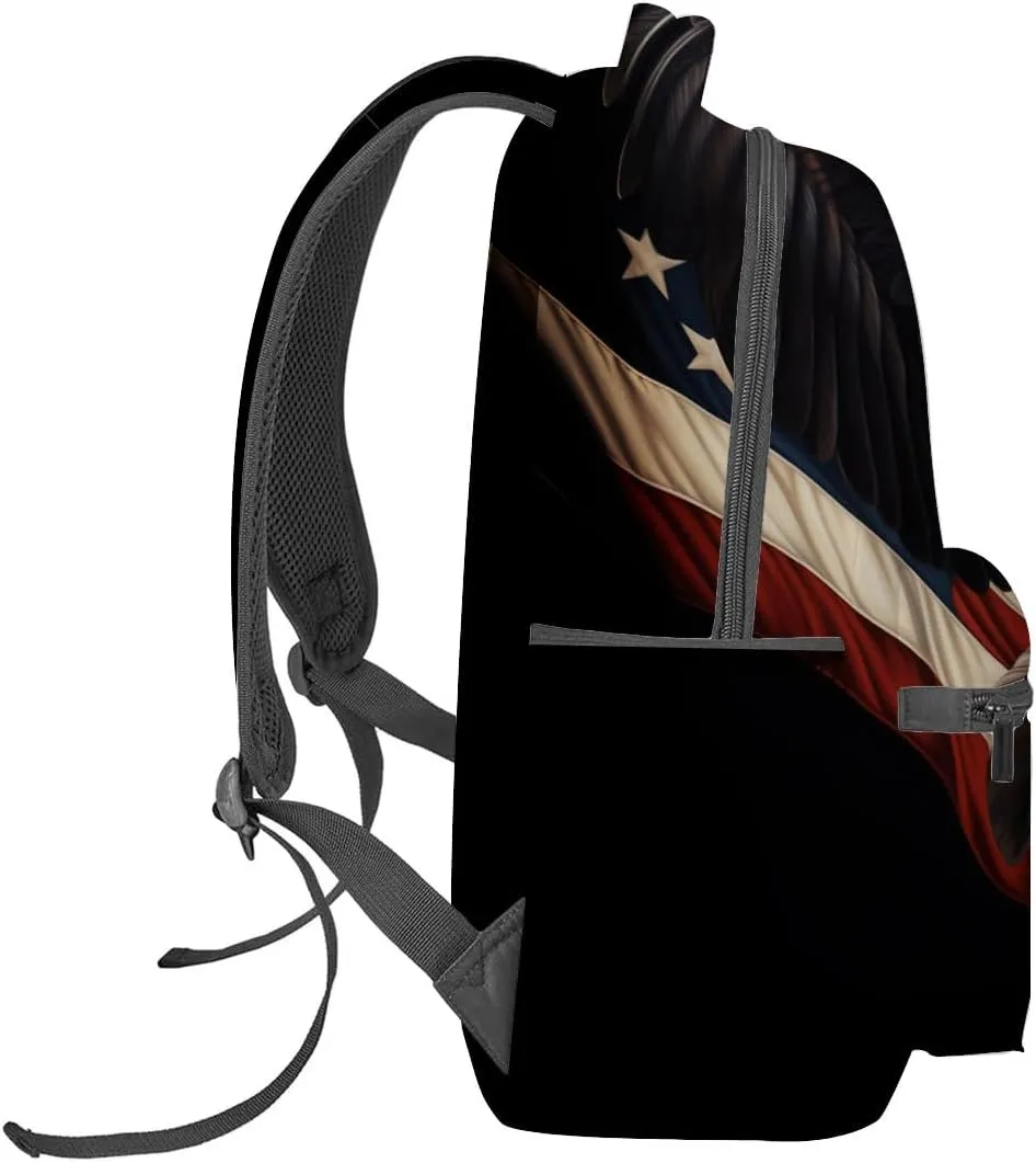 Patriotic Eagle Backpack,American Eagle Polyester Backpacks,Lightweight Double Shoulder Back Pack for Adults,Cool Bird Black Bookbag,School Bag Gifts,Casual Travel Daypack Book Packs