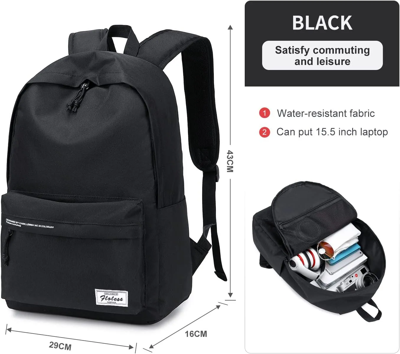 PAUBACK Black high school backpacks for teen girls,book bag backpack for school teens,college travel daypack for women men for laptop 15.6",water resistant & lightweight Casual University backpack