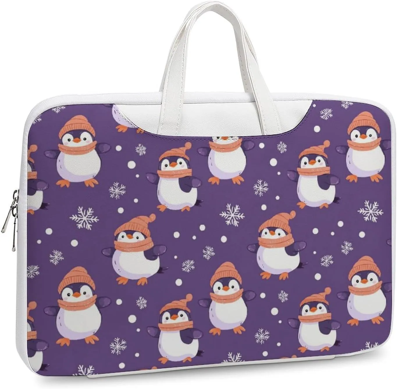 Penguin Snowflake Purple Polka Dot Leather Bag Laptop Case Slim Water Resistant Computer Bags with Handle Briefcase for Work