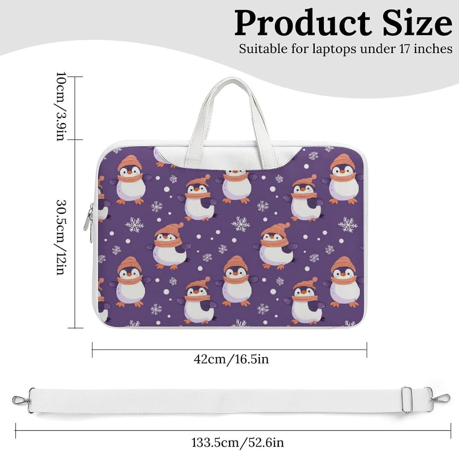 Penguin Snowflake Purple Polka Dot Leather Bag Laptop Case Slim Water Resistant Computer Bags with Handle Briefcase for Work