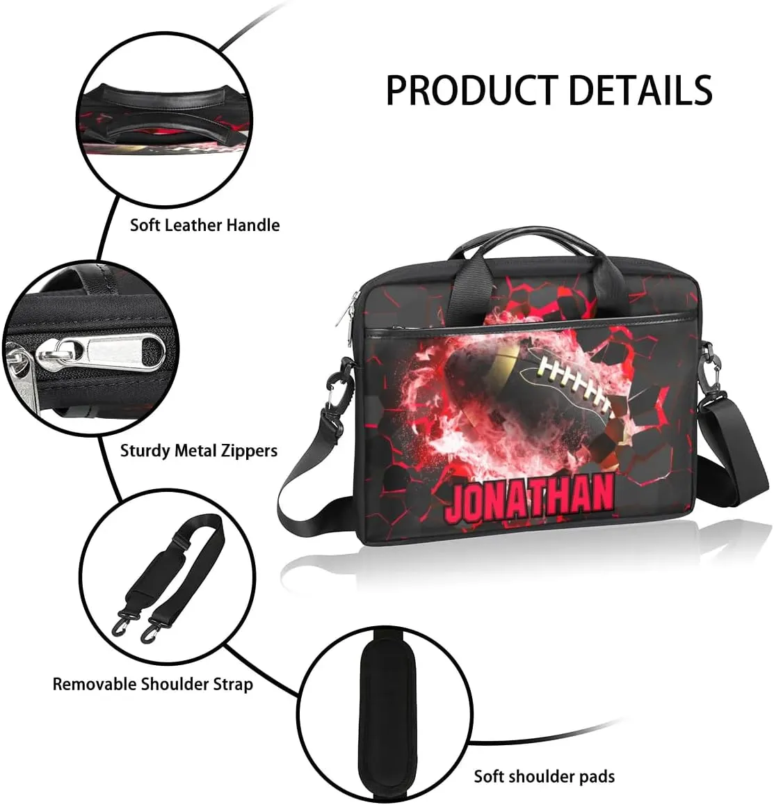 Personalized Soccer Laptop Bag Case Briefcases, Custom Computer Cases for Laptops, Tablet Shoulder Bag Carrying Case