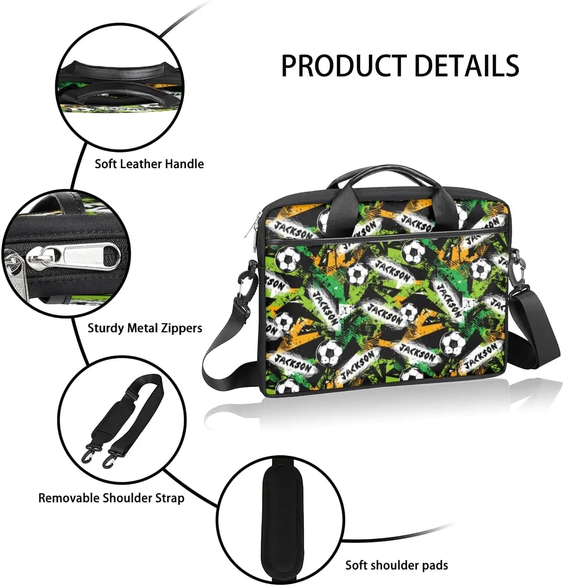 Personalized Soccer Laptop Bag Case Briefcases, Custom Computer Cases for Laptops, Tablet Shoulder Bag Carrying Case