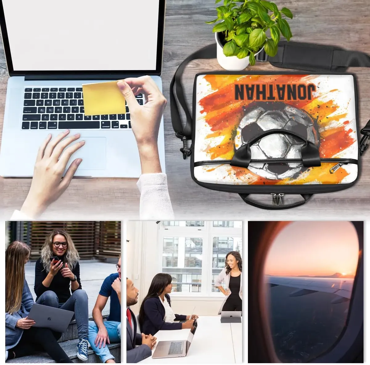 Personalized Soccer Laptop Bag Case Briefcases, Custom Computer Cases for Laptops, Tablet Shoulder Bag Carrying Case