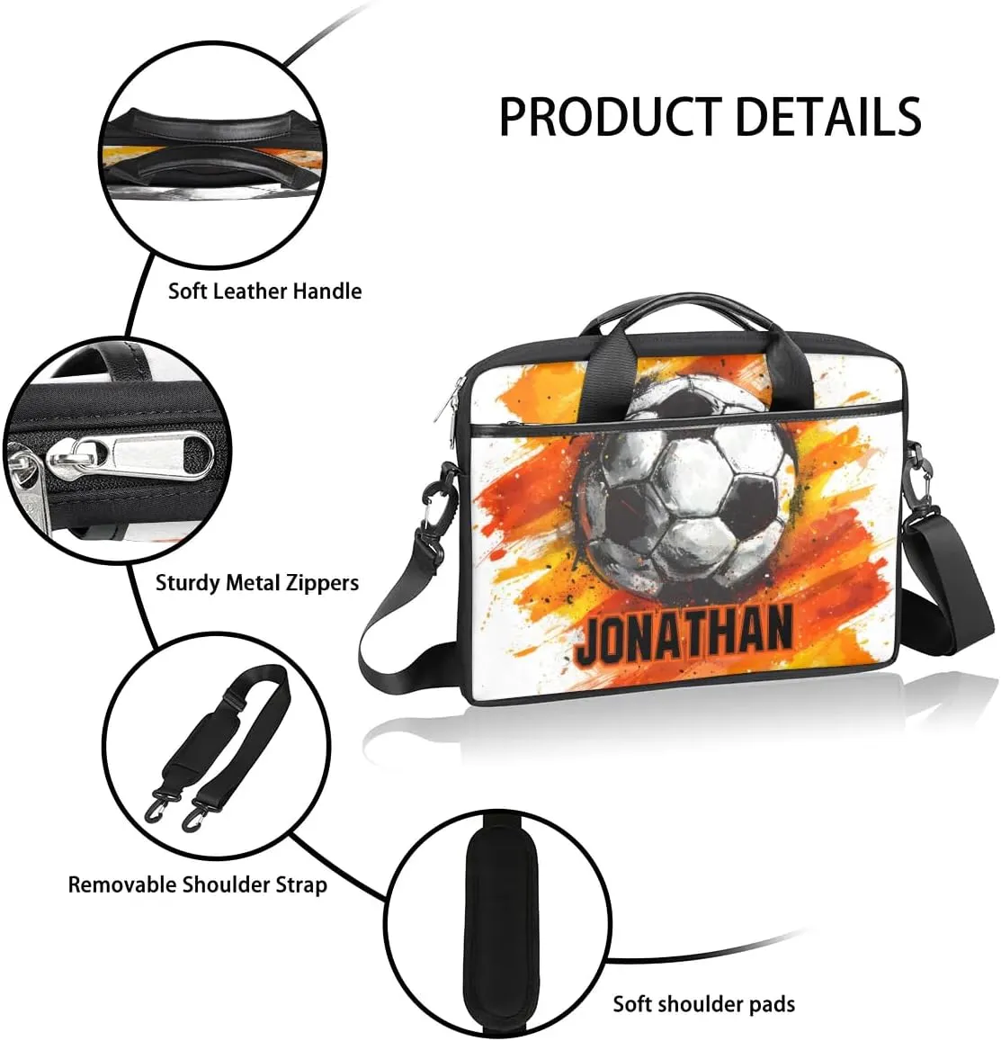 Personalized Soccer Laptop Bag Case Briefcases, Custom Computer Cases for Laptops, Tablet Shoulder Bag Carrying Case