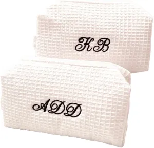Personalized Waffle Travel Cosmetic Bag,Custom Name Embroidered Toiletry Bag,for Women,Mom,Dad,Bridal Shower Bridesmaid (22x16x9.5cm)