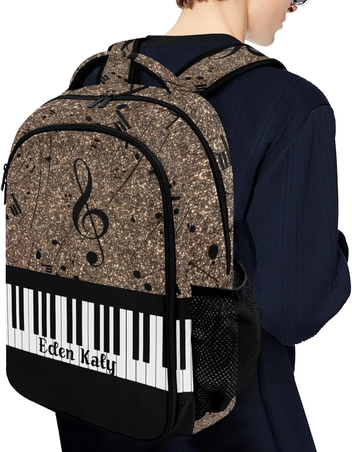 Piano Key Music Note Glitter Brown Primary Elementary School Bags Middle School Book Bags Dinosaur Bookbags for Preschool Child Grandson