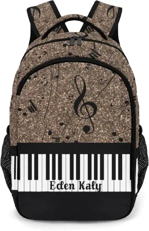 Piano Key Music Note Glitter Brown Primary Elementary School Bags Middle School Book Bags Dinosaur Bookbags for Preschool Child Grandson