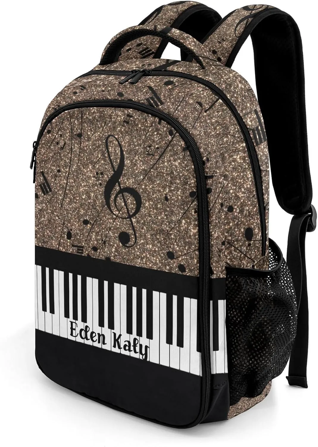 Piano Key Music Note Glitter Brown Primary Elementary School Bags Middle School Book Bags Dinosaur Bookbags for Preschool Child Grandson