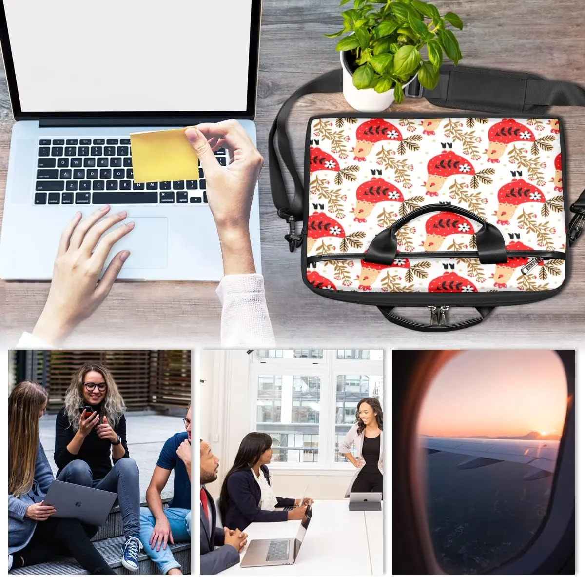 Pineapple Striped Background Laptop Shoulder Messenger Bag Waterproof Laptop Briefcase Handle Padded Strap