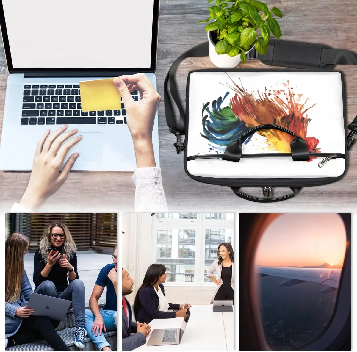 Plant Sunflower Pattern Laptop Shoulder Messenger Bag Waterproof Laptop Briefcase with Handle and Padded Strap Case Sleeve