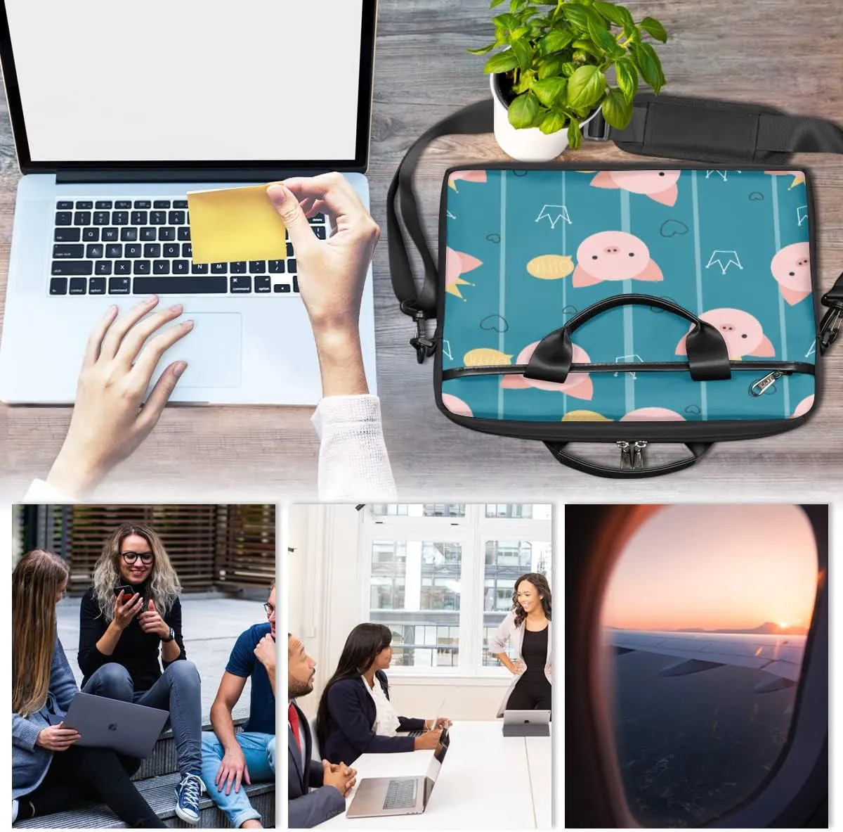 Plant Sunflower Pattern Laptop Shoulder Messenger Bag Waterproof Laptop Briefcase with Handle and Padded Strap Case Sleeve