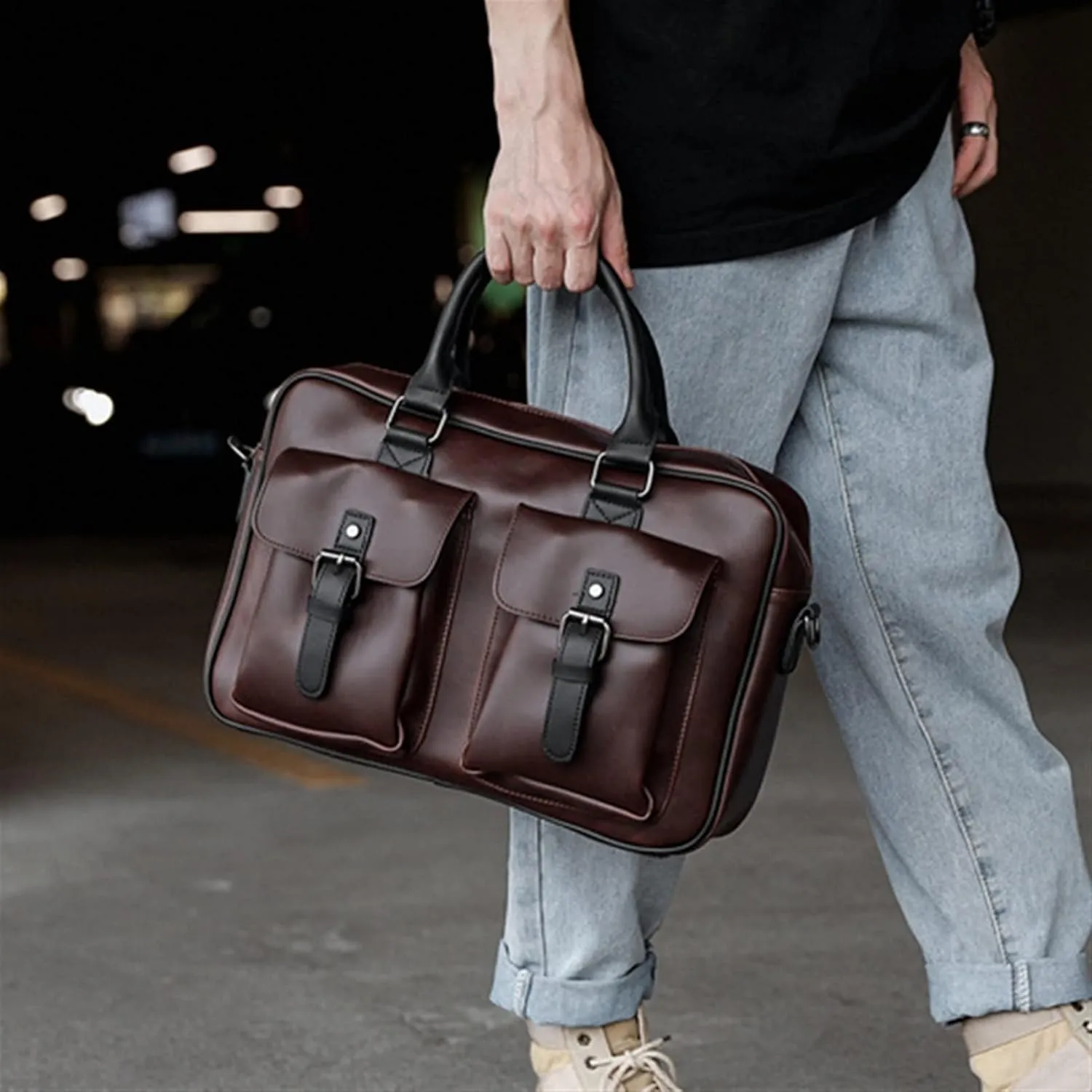 PU Leather Men's Briefcases 13inch Laptop Bag Office Bags for Men Document Business Shoulder Messenger Bag