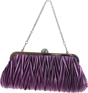 Purple Satin Clutch Evening Handbag with Detachable Shoulder Chain Elegant Party Purse for Weddings Cocktail Events and Formal Occasions