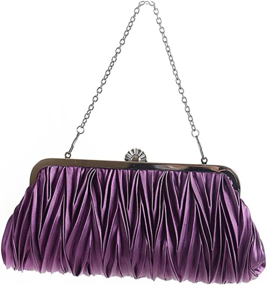 Purple Satin Clutch Evening Handbag with Detachable Shoulder Chain Elegant Party Purse for Weddings Cocktail Events and Formal Occasions
