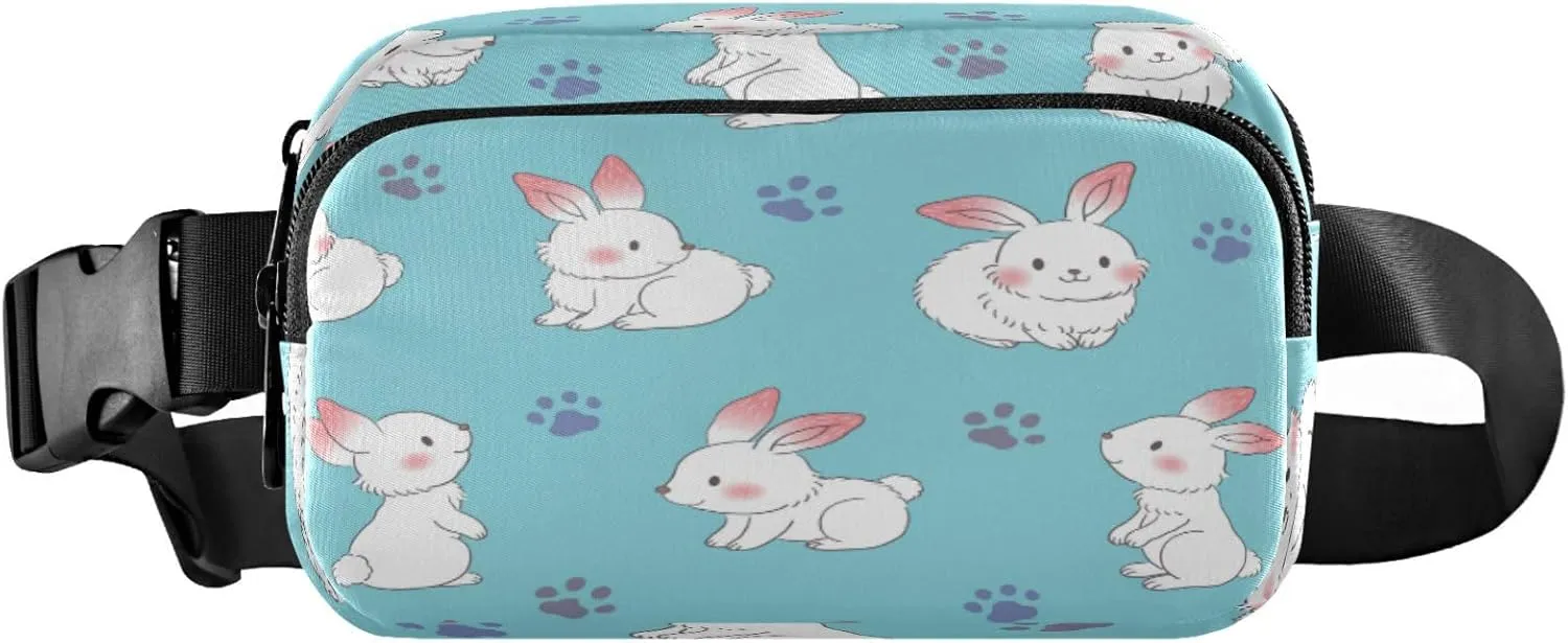 Rabbit Blue Footprint Belt Bag for Women Men Fanny Pack Small Waist Pouch Crossbody Bags for Outdoor Hiking Running Travel