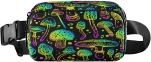 Rainbow Mushrooms Black Belt Bag for Women Men Fanny Pack Small Waist Pouch Crossbody Bags for Outdoor Hiking Running Travel