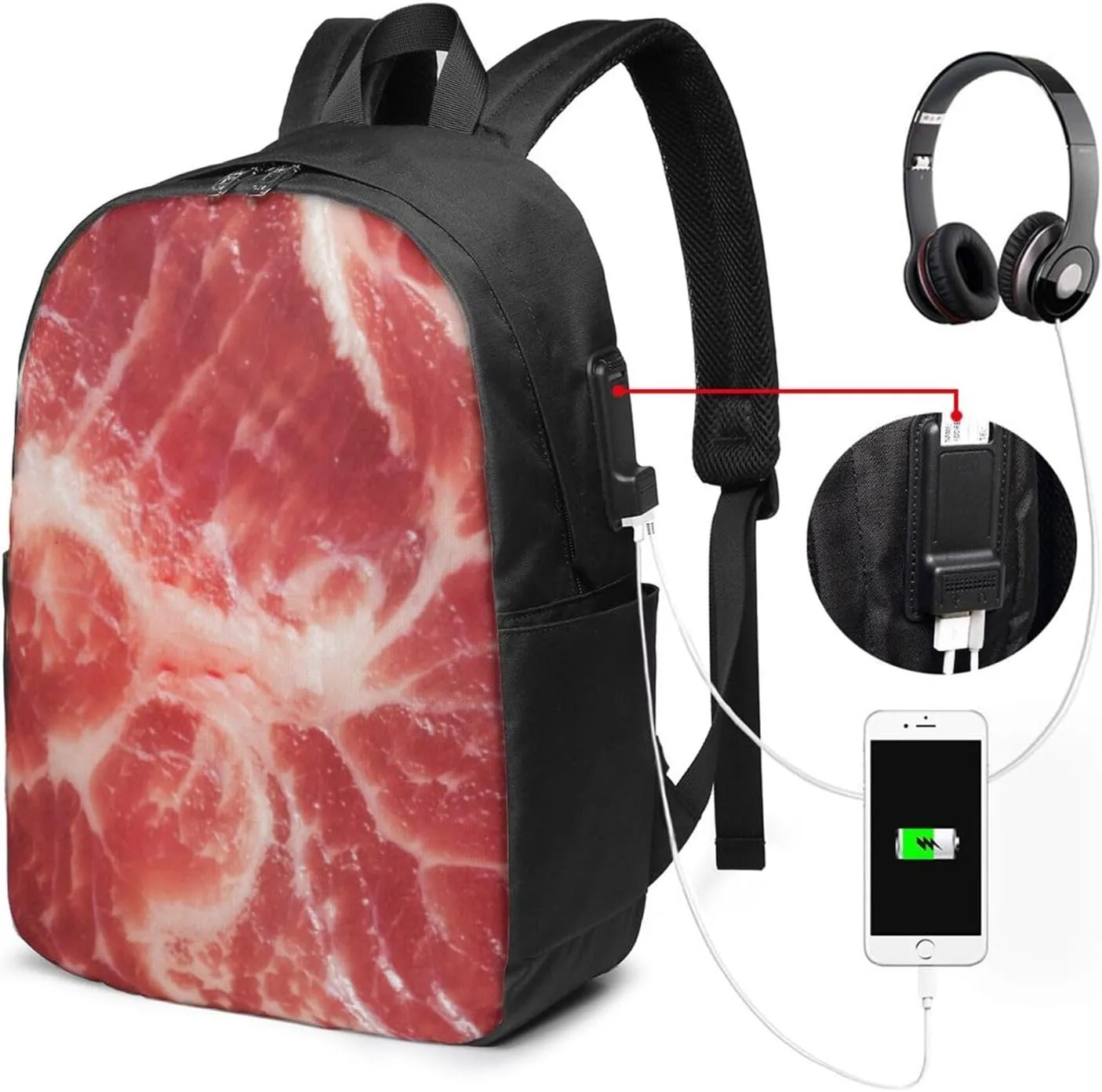 Raw Meat Backpack,Unisex Lightweight Travel Laptop Backpack 17 in Bookbag Daypack